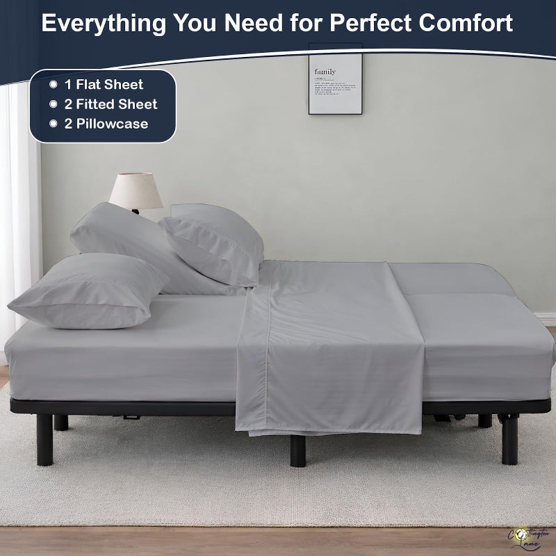 Cottington Lane Split California King Sheets Sets for Adjustable Bed, Premium Cotton Split Cal King Coolling Bed Sheets with 16" Deep Pockets, Ultra Soft & Durable Bedding, Light Grey Solid - Image 4